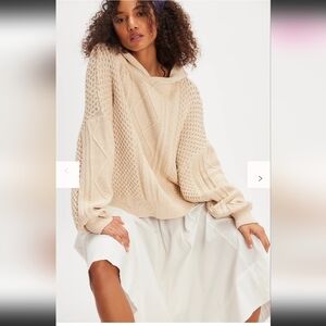 NWOT FREE PEOPLE EXPLORER CABLE KNIT HOODIE IN NEUTRAL